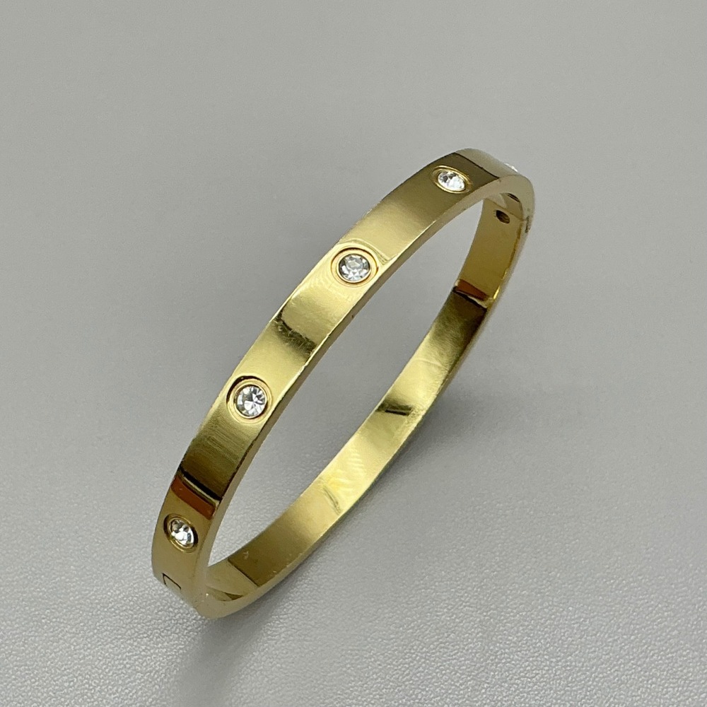 Cubic Zirconia Bangle Bracelet Gold Tone Hinged Crystal Inset Fashion Jewel